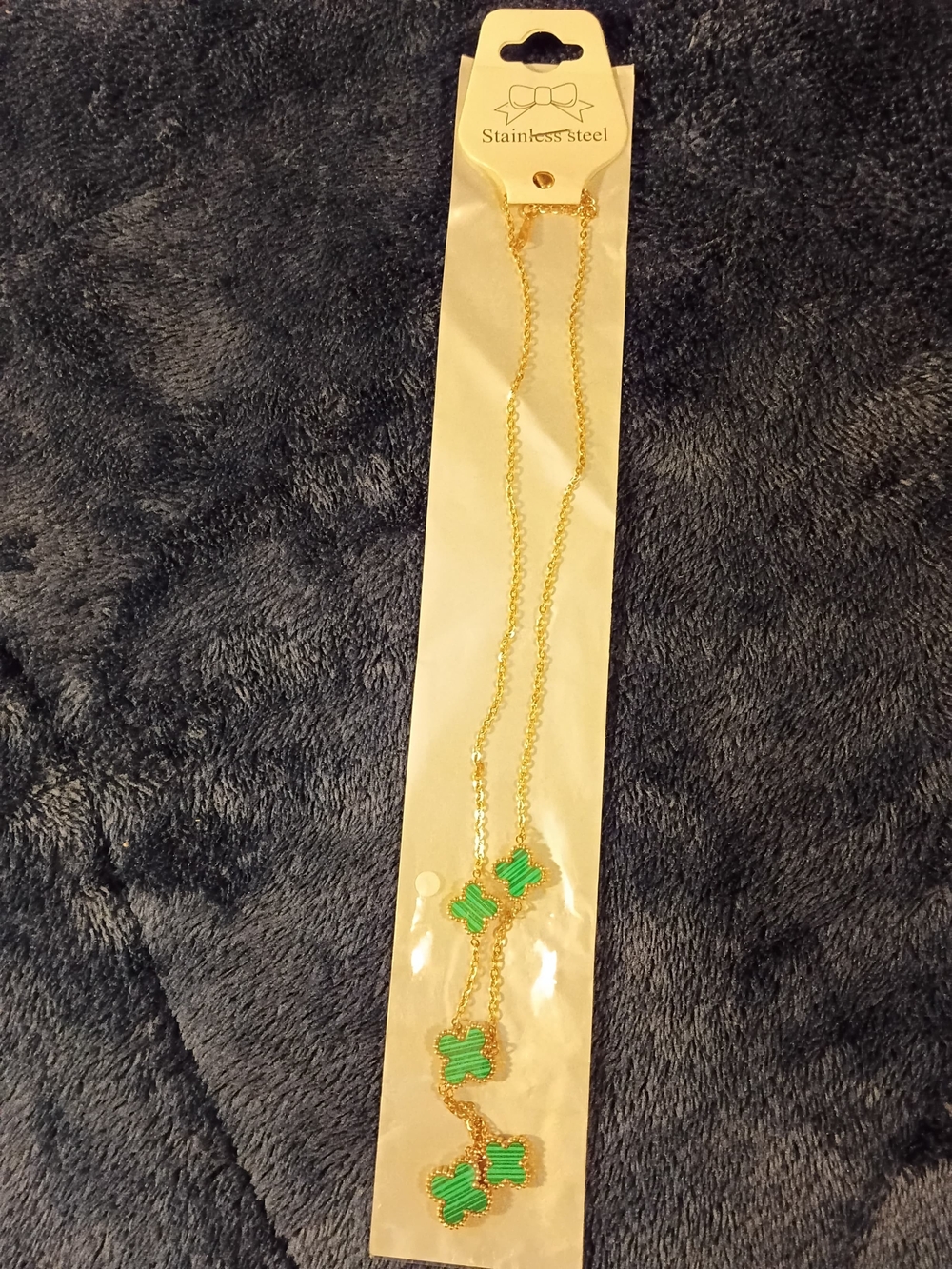 Gold-Tone Necklace with Green Clover Charms